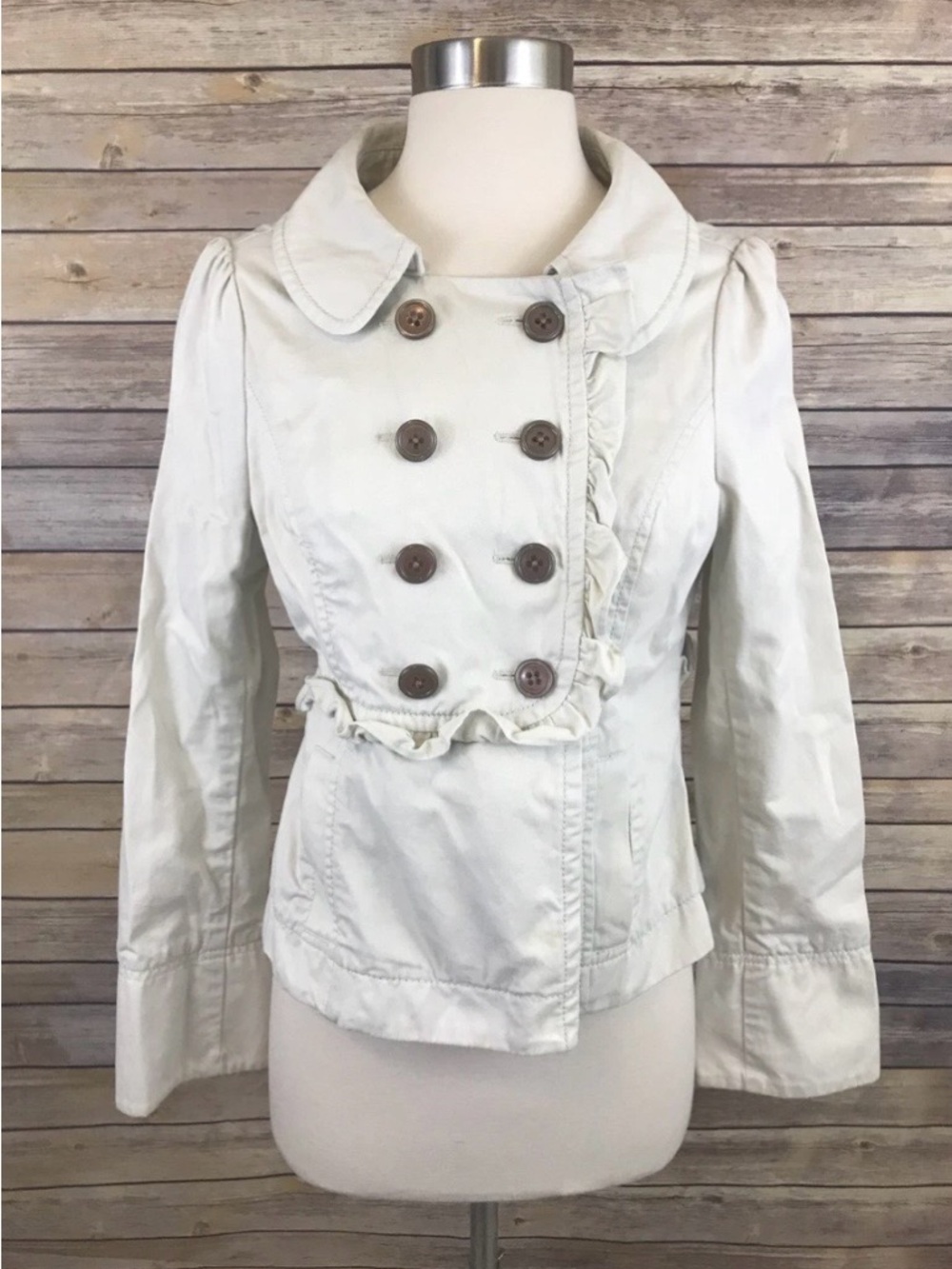 Anthropologie Idra 100% Cotton Ruffle Jacket Coat Style In Beige Size:6